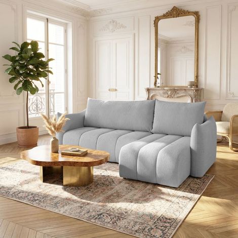 Ecksofa Schlafsofa ONTARIO XS in Stoff Poso Hellgrau Ottomane Rechts