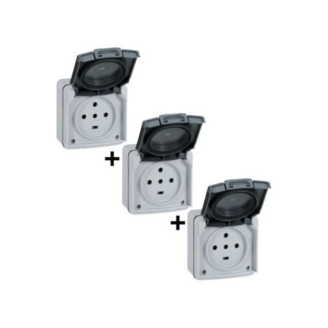 Legrand - Plexo - LOT de 3 Prises de courant 3P+N+T - 20A - Saillie - Gris - Ref. : 091657x3 (1/2)