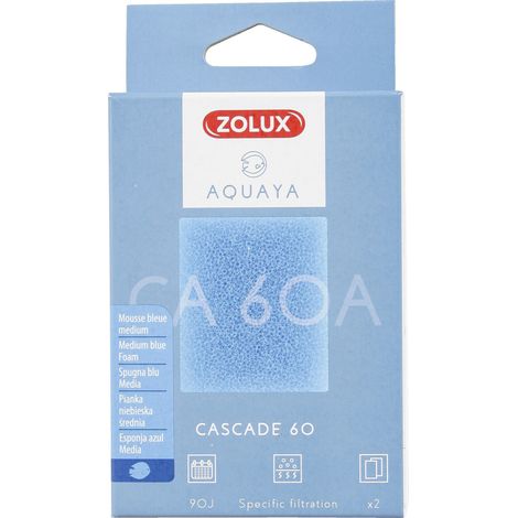 Filtre pour pompe cascade 60, filtre CA 60 A mousse bleue medium x2. pour aquarium. - zolux