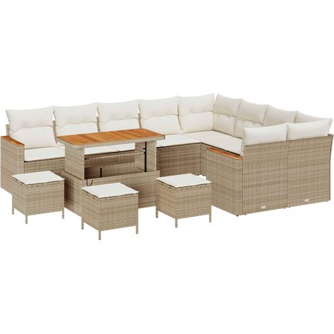 Maison Exclusive - Conjunto de sofás de jardín 13 uds. Beige ratá (1/5)