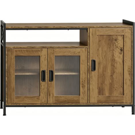 Buffet de cuisine industriel avec niche ouverte, 2 portes et étagères réglables, meuble de rangement brun 110x33x75 cm, charge 80 kg - CHICFURN (1/5)