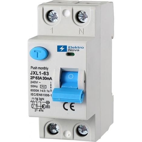 Interrupteur différentiel pur 2P C63 63A 6KA 30mA - 2 modules DIN - 220V RCCB