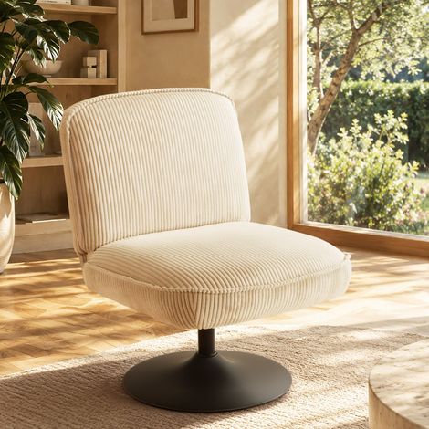 AGATHE - Fauteuil pivotant en tissu velours côtelé beige (1/5)