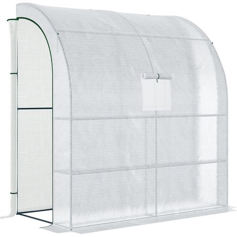 Serre de Jardin Adossée Bâche PE Renforcée Anti-UV pour Tomates et Légumes 2 Portes Zippées 200x100x215cm Blanc (1/5)