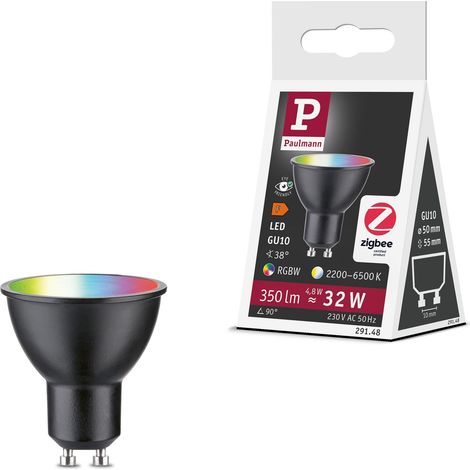 Standard 230 V Smart Home Zigbee réflecteur LED GU10 350lm 4,8W RGBW+ gradable Noir mat ampoule (1/5)