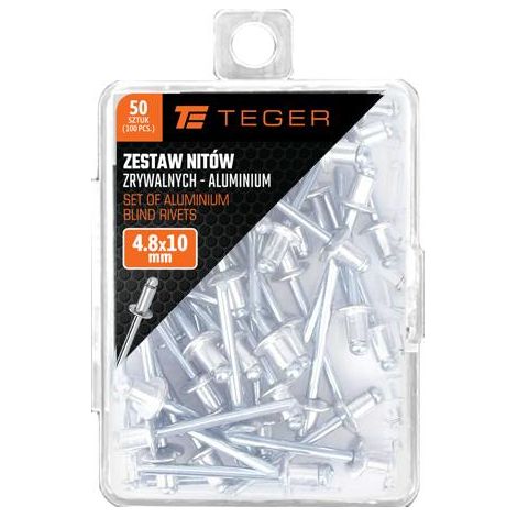Set di rivetti ciechi in alluminio (4,8x10 mm) / 50 pezzi / teger
