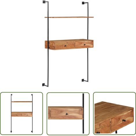 The Living Store Wandschreibtisch 90x40x170 cm Massivholz Akazie - Wandregal - Schreibtisch - Akasienholzmöbel - Holzschreibtisch - Home Office (1/5)