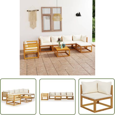 Gartenmöbel - vidaXL 7-tlg. Garten-Lounge-Set mit Auflagen Creme Massivholz Akazie - Auflagen (1/5)