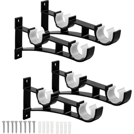 4 Pièces Supports de Tringle à Rideaux Doubles en Métal Tringles à Rideaux Supports Double Montage Murale Porte-Tringle en Métal pour 25mm-28mm Tringles (1/5)