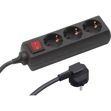 Multiprise 3 Prises - Câble de 1,4 m - Noir - Câble en Plastique - IP20 - Intérieur - Interrupteur/multiprise/Multiprise de Table/3 Prises / 7430120 (1/4)