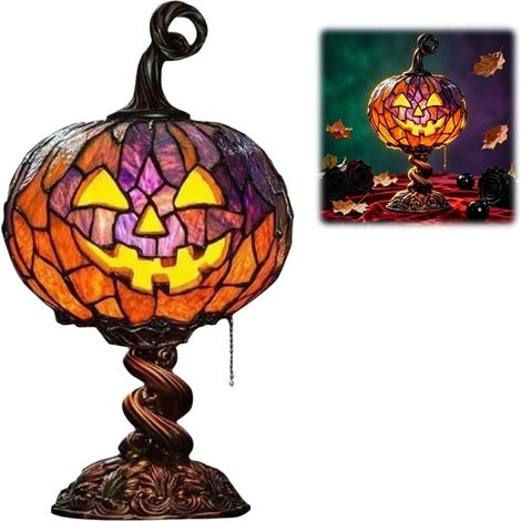 Lampe de table en verre teinté forme citrouille d'Halloween (1/5)