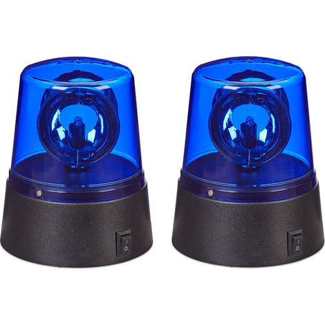 Relaxdays LED Light, 2x Set, Round, Spinning Reflector, Party, Costume, Fancy Dress, Battery Powered, Signal, Blue (1/5)