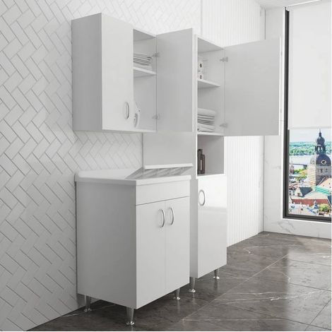 Set bagno/lavanderia serie Eco con lavatoio 60x50 cm, pensile e colonna (1/5)