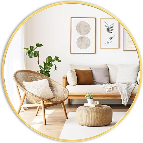 Miroir Mural Rond doré de 50,8 cm pour Salle de Bain, Salon, Petit Miroir Circulaire avec Cadre en métal doré (1/5)