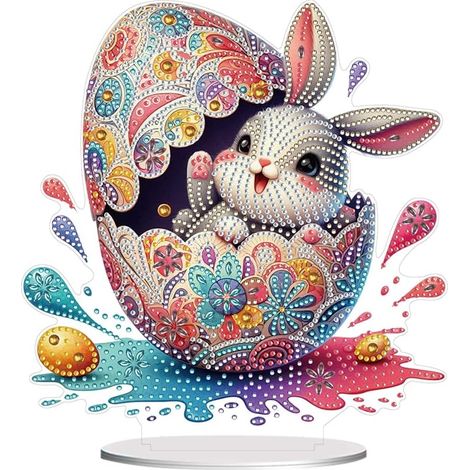 Décoration de table de Pâques avec peinture diamant, œuf de Pâques lapin en peinture diamant 5D, décoration de table de Pâques, décorations de Pâques, fête de Pâques printanière (1/5)