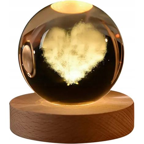 3D-Nachtlampe in Glaskugelform, 6 cm, USB-betrieben, fürs Kinderzimmer, Herz