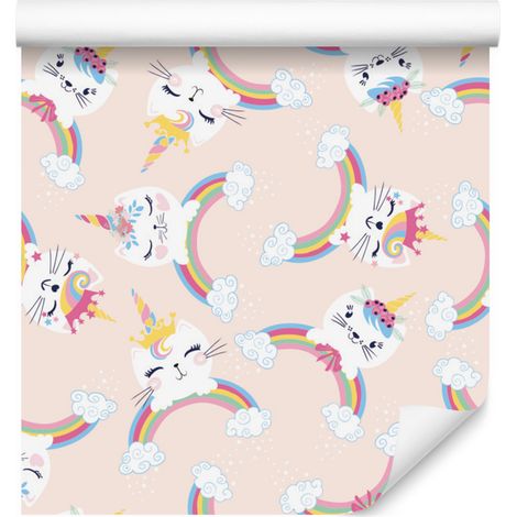 Papier peint Chatons, Nuages et Arc-en-ciel pour Salon et Chambre 50x1000 cm (1/5)