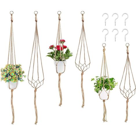 Lot de 6 Pots de Fleurs en macramé de 3 Tailles pour Plantes Grasses, Cactus, Herbes aromatiques (1/5)
