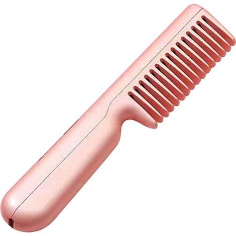Peigne Lissant Cheveux Électrique Portable 2-en-1 Brosse Lisseuse Multifonction Voyage Rose USB (1/5)