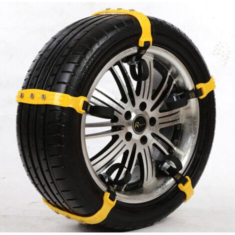 QORVA-Lot de 10 chaussettes à neige pour voiture, chaînes à neige jaunes de 185 à 225 mm, réglables, antidérapantes, pour pneus de voiture, compatibles avec voitures, SUV et camions.