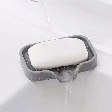 Porte-Savon Silicone Égouttoir Antidérapant, Tapis Ajouré Anti-Taches Salle De Bain Cuisine Voyage 12,5x10 cm Gris 2 PCS (1/4)