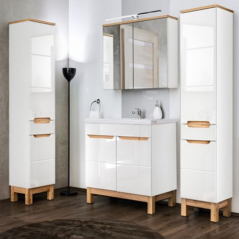 Badmöbel-Set mit 80cm Keramikwaschtisch & LED-Spiegelschrank SOLNA-56 in Hochglanz weiß, B/H/T ca.: 180/200/46 cm (1/5)