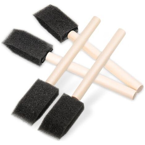 4 pièces mousse brosse petite taille (14.5  2.54cm) Mousse éponge brosse Mousse éponge brosse avec poignée outils en bois noir peinture mousse brosse pour acrylique, art, vernis, artisan-Chrom (1/5)