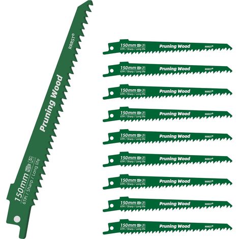 10 Lame Scie Sabre pour Bois, 150mm 6TPI pour l'Élagage des Arbres, Bois Grossier, Dur, Tendre et Vivant - Facile et Durable (1/5)