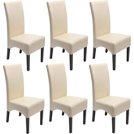 6er-Set Esszimmerstuhl Küchenstuhl Stuhl Crotone, LEDER creme, dunkle Beine