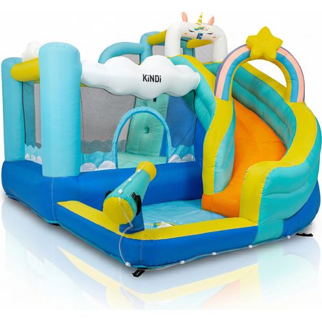 KiNDi DPZ014 Parco giochi gonfiabile con scivolo acquatico e piscina 300x280x230 cm PVC, ventilatore 450W, per 4 bambini, multicolore (1/5)