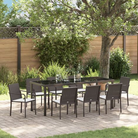 vidaXL Ensemble de salle à manger pour jardin 9 pc Marron et Noir (1/5)