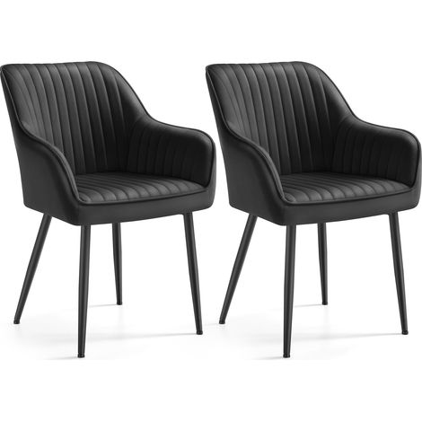 SONGMICS Chaise Salle à Manger, lot de 2, Chaise de Cuisine, Fauteuil en Velours, Rembourrée, avec Accoudoirs, Charge Max. 120 kg, Pieds en Métal, pour Salle à Manger, Noir d'encre (1/5)