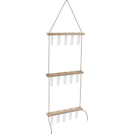 Dreistufiges, wandmontiertes Terrarium mit 15 Reagenzgläsern und Aufhängevorrichtung zur Beobachtung des Pflanzenwachstums und zur Pflanzenvermehrung. Holzfarbe. (1/5)