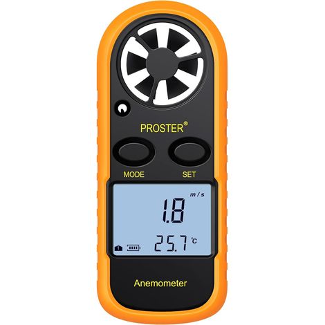 Anémomètre Digital LCD Vitesse du Vent de Mètre Indicateur de Mesure de la Vitesse du Flux d’Air Thermomètre avec Rétro-éclairage (1/5)
