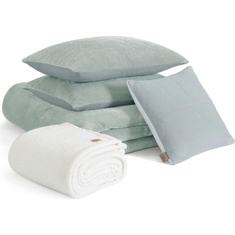 Parure de lit réversible 5 pièces pour très Grand lit californien – Couette et 2 Couvre-oreillers avec Coussin décoratif 45,7 x 45,7 cm et Couverture 127 x 152,4 cm (1/5)