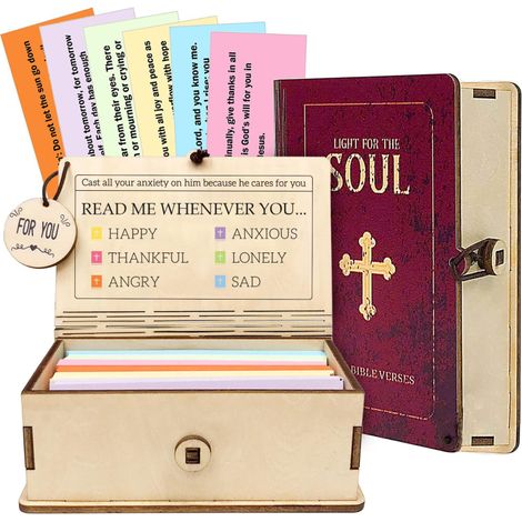 Caja de madera para tarjetas bíblicas inspiradoras, 150 tarjetas con versículos bíblicos (150 unidades)