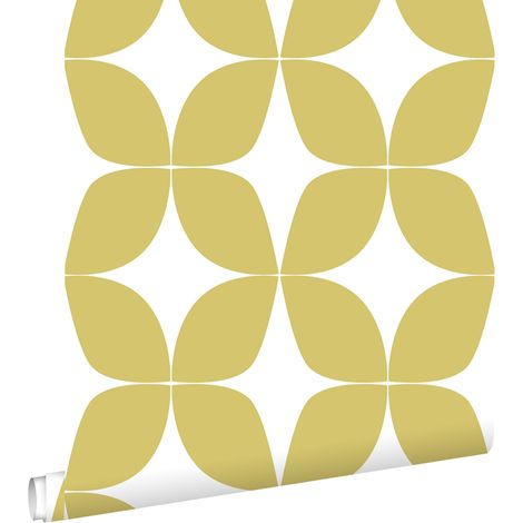papier peint motif graphique jaune ocre et blanc - ESTAhome