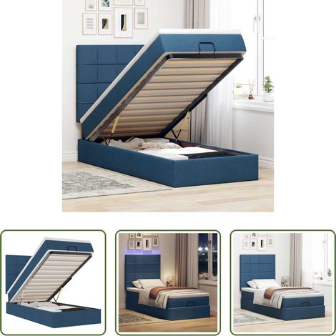 Rangement sous lit - Lit ottoman avec matelas et LED Bleu 100x200 cm Tissu (1/5)