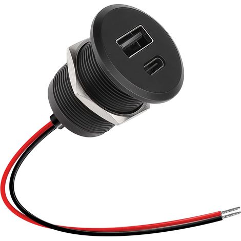 Aluminium 12VCC Prise de Chargeur USB C de Caravane, 24W Double Charge Rapide QC 3.0 et PD 3.0 Adaptateur pour Camping Car, Remorque, Camion, Bateau (1 pièce) (1/5)
