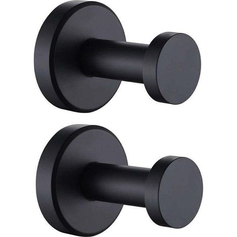 Patère de salle de bain Lot de 2 crochets pour serviette de salle de bain noir mat, cintre rond en acier inoxydable, support mural décoratif contemporain pour toilettes, cuisine - Noir mat (1/5)