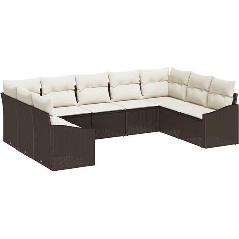 Sofa Set with Cushion 9 pcs Brown Poly Rattan vidaXL