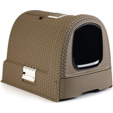 Maison de Toilette pour Chat - Bac à Litière Fermé - Compartiment Inférieur Amovible pour Un Nettoyage Facile - Pelle à Litière et Tapis de Sol Inclus - Dimensions : 51 x 39 x 39 cm - Mokka (1/5)