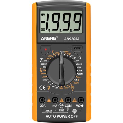 Digitales Multimeter AN9205A, 3 1/2"-LCD-Display, AC/DC-Widerstandsmessung, Multifunktions-Amperemeter mit Hintergrundbeleuchtung