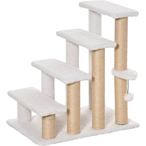 Treppe para mascotas con rascador de 4 peldaños 60 x 40 x 64 cm blanca (1/5)