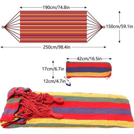 Hamac de Camping Suspendu en Toile Respirante 2 Personnes Charge Max 204 kg pour Jardin Terrasse Voyage Extérieur Rouge Multicolore