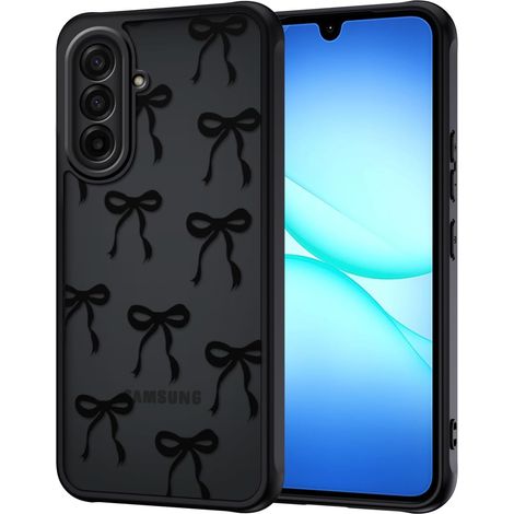 Coque pour Samsung Galaxy A17 5G, Aesthetic Papillon Nœud Motif Étui Translucide Mat Silicone TPU + PC Arrière Antichoc Housse Protection de la Caméra Bumper Case pour Filles Femme, Noir (1/5)