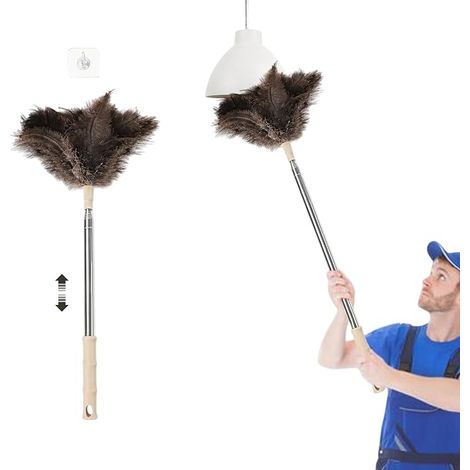 Telescopic Duster Ostrich Feather Duster with Hook Extendable Washable Anti-Static Anti-Scratch for Home Ceiling Car Office (1/5)