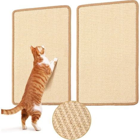 FUKUMARU Katzenkratzbaum, 60 x 40 cm, Natur-Sisal-Kratzmatte für drinnen, horizontaler Wandkratzer, Katzen-Bodenmatte mit Klebestreifen, Möbelschutz, 2er-Pack (1/5)