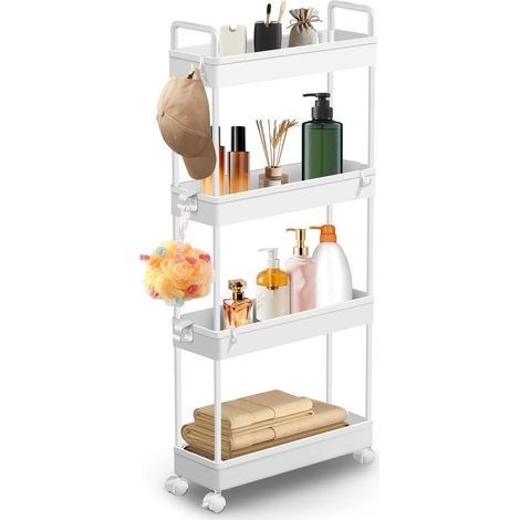 Étagère de salle de bain Étagère sur pied Étagère de ménage Étagère de salle de bain Cuisine Cave 4 étagères Amovible