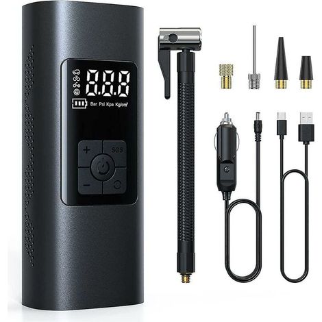 Gonfleur de pneu sans fil rechargeable avec batterie 6000 mAh - Pompe à air électrique portable pour voiture et vélo, arrêt automatique. (1/4)